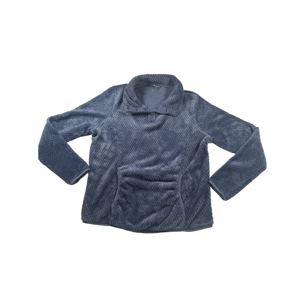 Eddie Bauer Womens Blue Gray Plush Honeycomb Fleece Snap Pullover Medium ELT3588